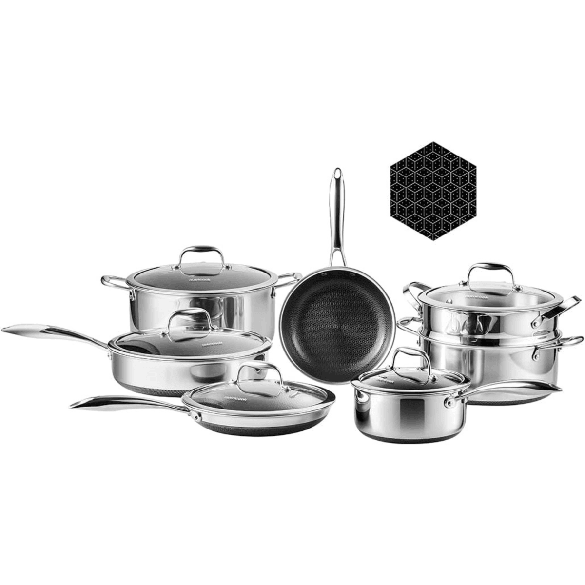 Buy Nutricook Eterna Family Set 12pc, 20cm Frypan, 24CM Frypan with LID, 28cm Deep Pan with LID, 18cm Saucepan with LID, 24/28cm Casserole with LID, 24cm Steamer Basket - ETH600 online